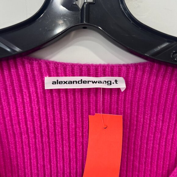 Alexander Wang Neon Pink Knit Ribbed Cropped Wool Cardigan Sweater Small - Picture 7 of 8